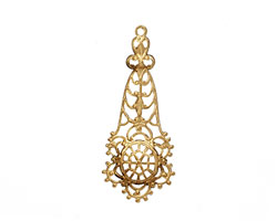 Brass Filigree Domed Flower Drop 18x44mm