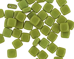 Czech Glass Opaque Olive 2-Hole Tile 6mm