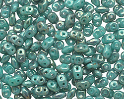 Opaque Turquoise w/ Pink/Topaz Luster SuperDuo 2x5mm Seed Bead