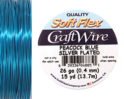 Soft Flex Silver Plated Peacock Blue Craft Wire 26 gauge, 15 yards