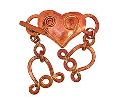 Patricia Healey Copper 3 Strand Spiral Heart Toggle Clasp 125x26mm, 22mm bar