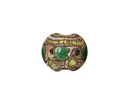 Grace Lampwork Dark Green w/ Metal Foil Lentil 14x15mm