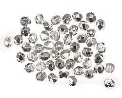 Czech Fire Polished Glass Silver 1/2 Round 4mm