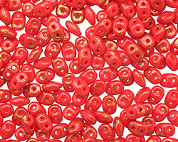 Opaque Red Gold Marbled SuperDuo 2x5mm Seed Bead