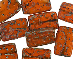 Czech Glass Rustic Red Groovy Rectangle 18x12mm