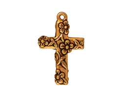 TierraCast Antique Gold (plated) Floral Cross Charm 17x27mm