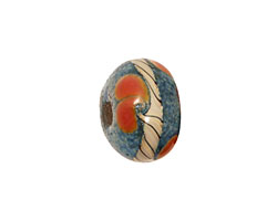 Grace Lampwork Orange Red w/ Dark Green Rondelle 9x14mm