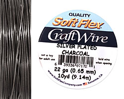 Soft Flex Silver Plated Charcoal Craft Wire 22 gauge, 10 yards