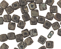 Czech Glass Matte Jet Picasso 2-Hole Tile 6mm