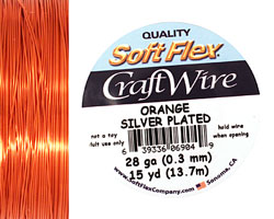 Soft Flex Silver Plated Orange Craft Wire 28 gauge, 15 yards