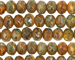Czech Glass Copper Patina Waters Fire Polished Rondelle 6x9mm