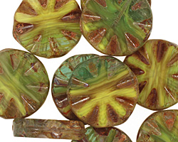 Czech Glass Lemon Lime Flower Window Coin 18mm