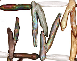 Multi Biwa Branch (pearly white, peacock, iris green) 9-19x5-40mm