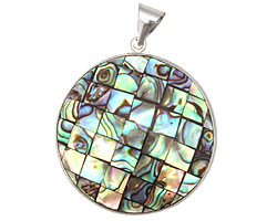 Abalone Mosaic 2-Sided Wrapped w/ Bail Round Pendant 37x48mm