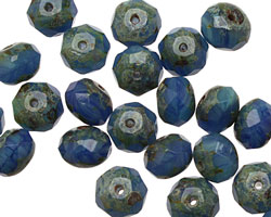 Czech Glass Aquamarine Sky Picasso Fire Polished Rondelle 6x9mm