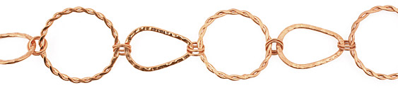 Handmade Copper Hammered Teardrop & Roped Ring Chain