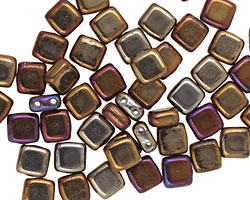 Czech Glass Iris Brown 2-Hole Tile 6mm