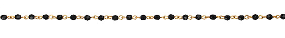Czech Fire Polished Jet Crystal Faceted Round Gold (plated) Bead Chain