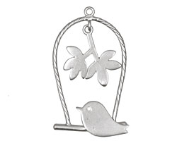 Ezel Findings Rhodium (plated) Perched Bird Pendant 18x32mm