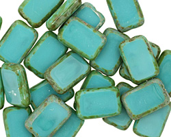 Czech Glass Turquoise Picasso Rectangle 12x8mm