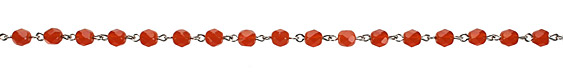 Czech Fire Polished Carnelian Faceted Round Silver (plated) Bead Chain