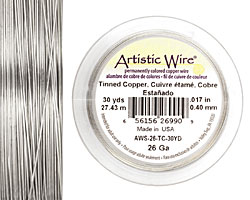 Artistic Wire Tinned Copper 26 gauge, 30 yards