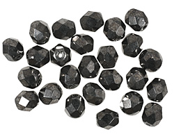 Czech Fire Polished Glass Hematite Round 6mm