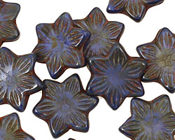 Czech Glass Navy Picasso 6 Petal Flower 18mm