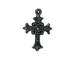 TierraCast Gunmetal Fleur Cross Charm 18x26mm