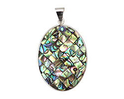Abalone Mosaic Oval Pendant w/ bail 40x30mm