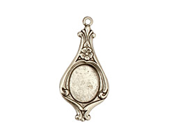 Stampt Antique Pewter (plated) Floral Pendulum Oval Setting 8x10mm