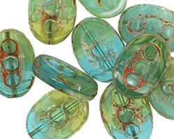 Czech Glass Peruvian Opal Dotted Window Oval 18x13mm
