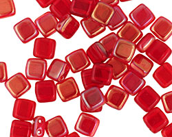Czech Glass Celsian Siam Ruby 2-Hole Tile 6mm