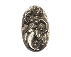 Golden Pyrite (silver tone) Carved Mermaid Pendant 34x58mm