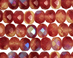 Czech Glass Raspberry Shimmer Fire Polished Rondelle 6x9mm