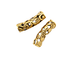 Stampt Antique Gold (plated) Arched Filigree Tube Bead 19x6mm