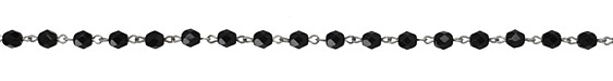Czech Fire Polished Jet Crystal Faceted Round Antique Silver (plated) Bead Chain
