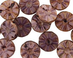 Czech Glass Eggplant Picasso Flower Window Coin 12mm