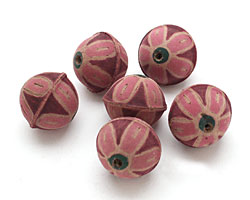 Hand Painted Pink Daisy Leather Round Bead 27-29mm