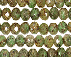 Czech Glass Moss Quartz Picasso Fire Polished Rondelle 6x9mm