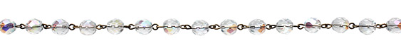Czech Fire Polished Crystal AB Faceted Round Antique Brass (plated) Bead Chain