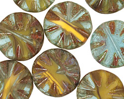 Czech Glass Lemon Sky Flower Window Coin 18mm