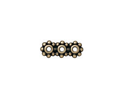 TierraCast Antique Brass (plated) Beaded 3-Hole 6mm Heishi Bar 15x6mm