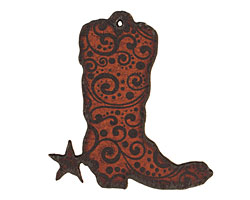 The Lipstick Ranch Etched Rusted Iron Cowboy Boot Pendant 56x60mm