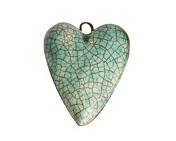 Earthenwood Studio Ceramic Aqua Crackle Heart 23x32mm