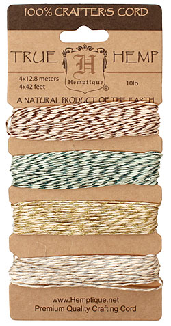 Metallic Classic Hemp Twine 10 lb, 42 ft x 4 colors