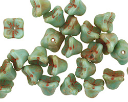 Czech Glass Picasso Blue Green Bellflower 6x7mm