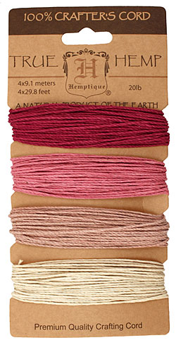 Shades of Ruby Hemp Twine 20 lb, 29.8 ft x 4 colors