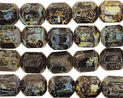 Czech Glass Dark Garden Faceted Barrel 10x9mm