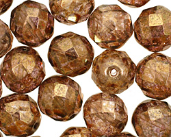 Czech Fire Polished Glass Luster Transparent Gold/Smoky Topaz Round 12mm